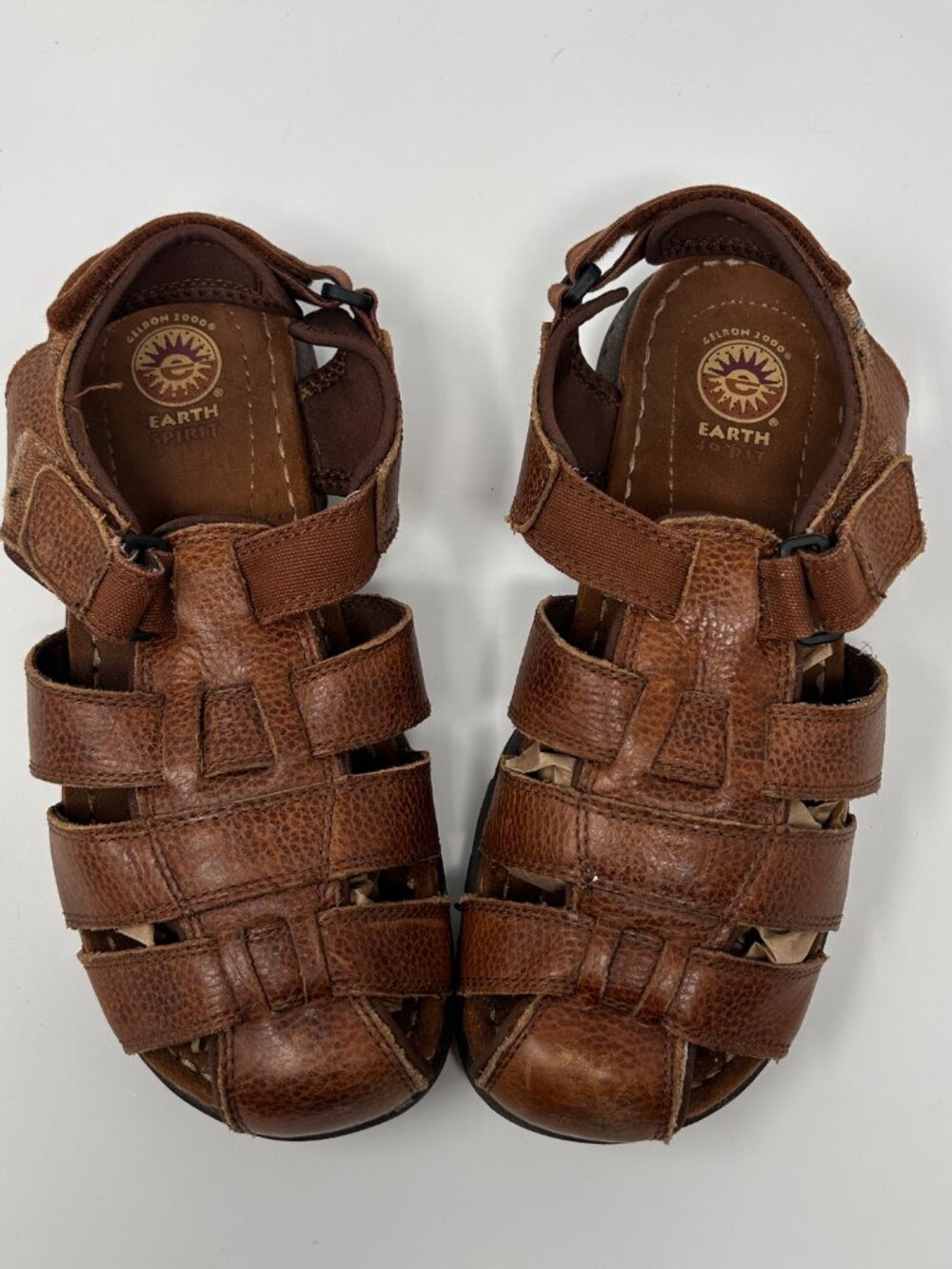 Earth Spirit Men's 9.5 Brown Leather Fisherman Sport Sandals Comfort Closed Toe